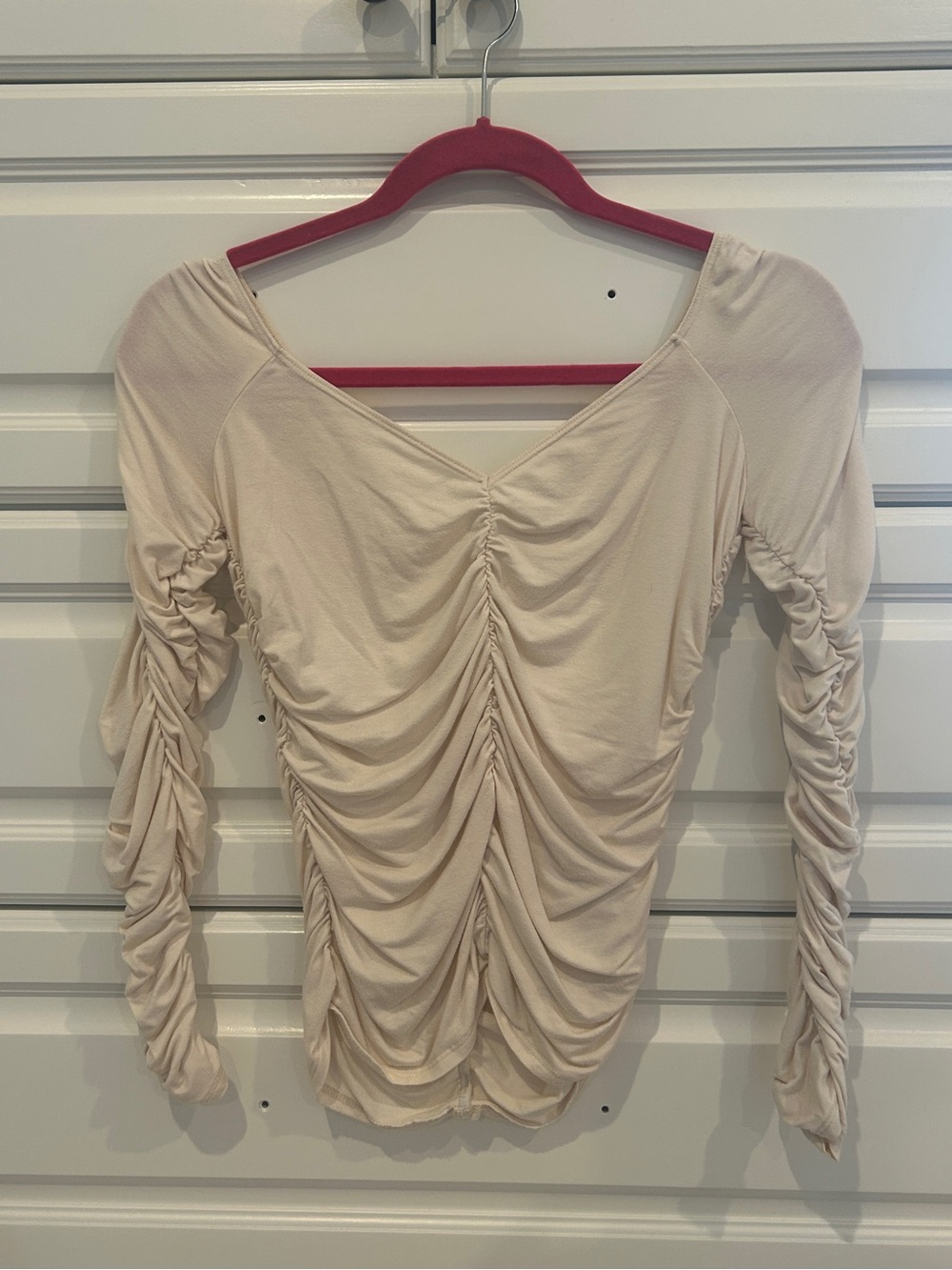 Reformation Cream Ruched Long-Sleeve Top